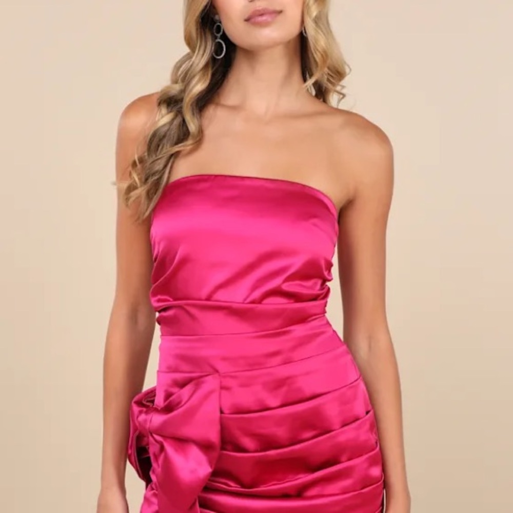 Lulu's Major Event Fuchsia Satin Strapless Mini Dress - Small
